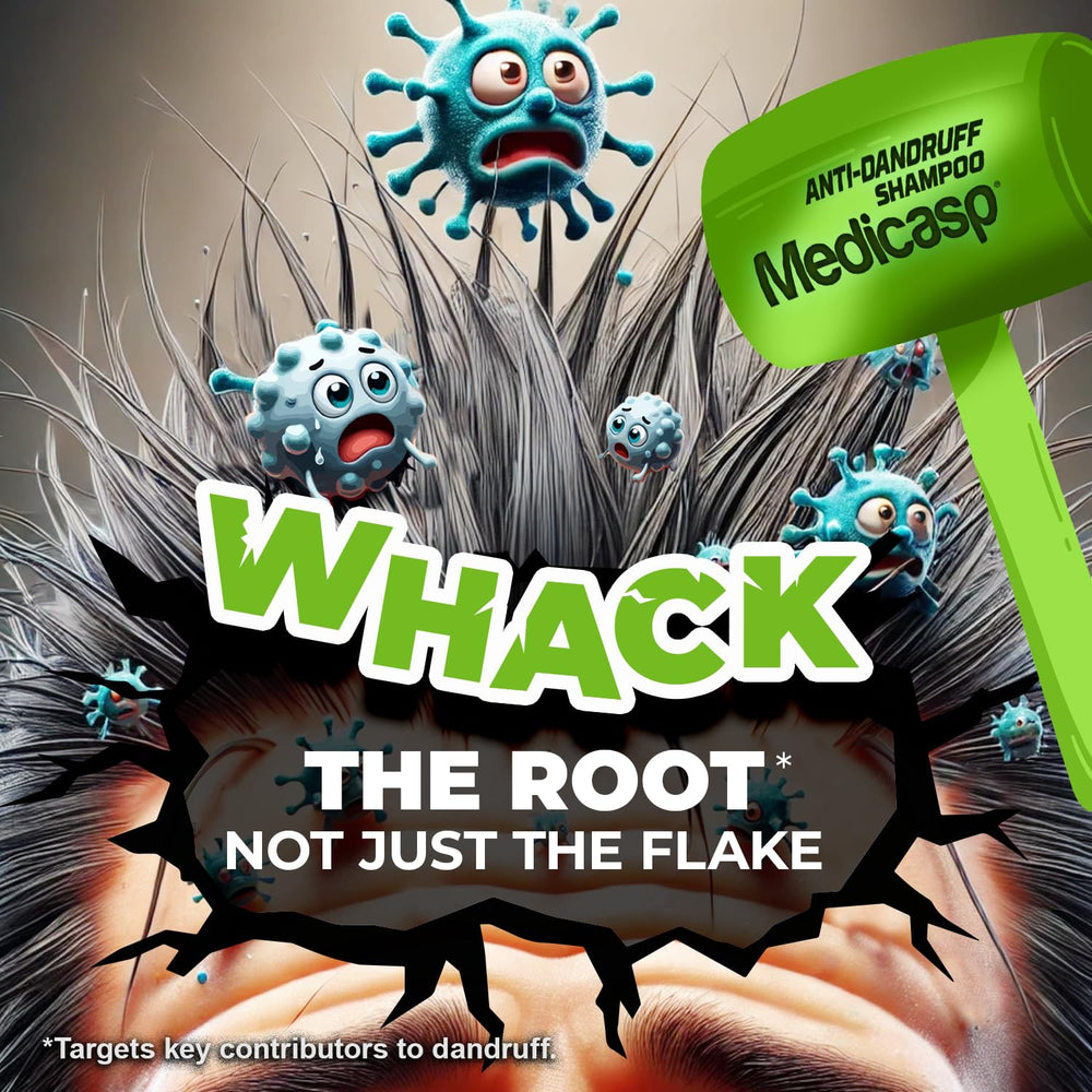 Medicasp coal tar shampoo pour action demonstrates easy application and scalp care.