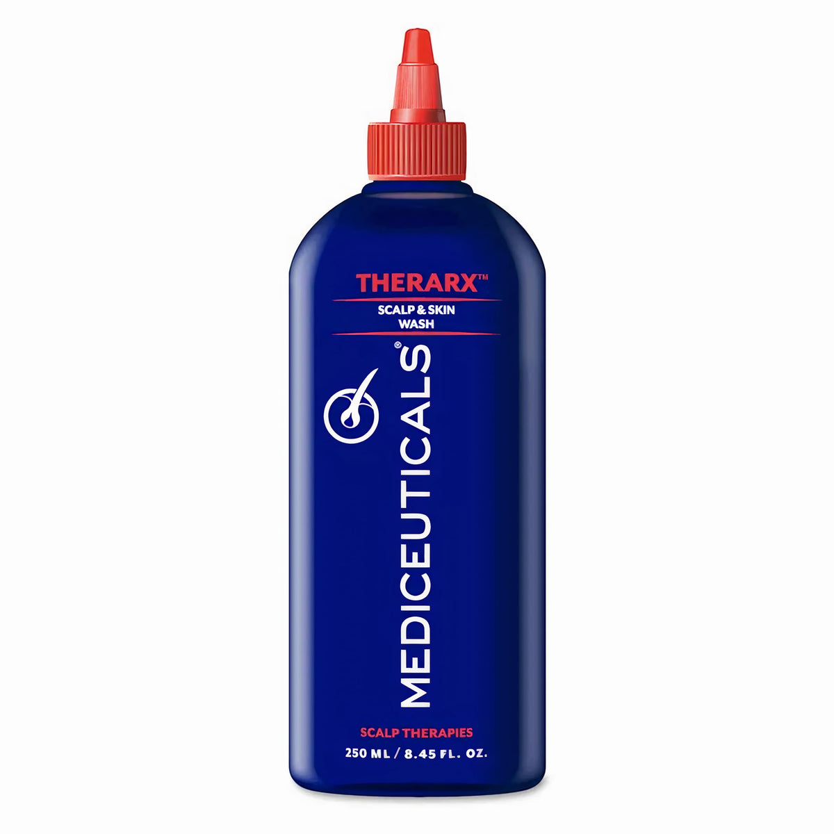Mediceuticals TheraRx antibacterial scalp wash bottle illustrating cleansing and refreshment for daily scalp care.
