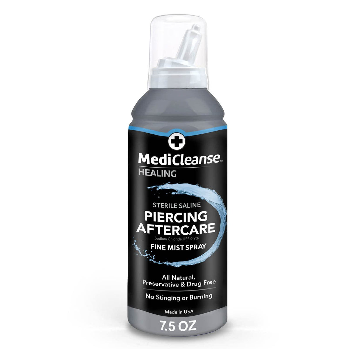 MediCleanse sterile saline bottle for piercing aftercare promotes gentle cleansing