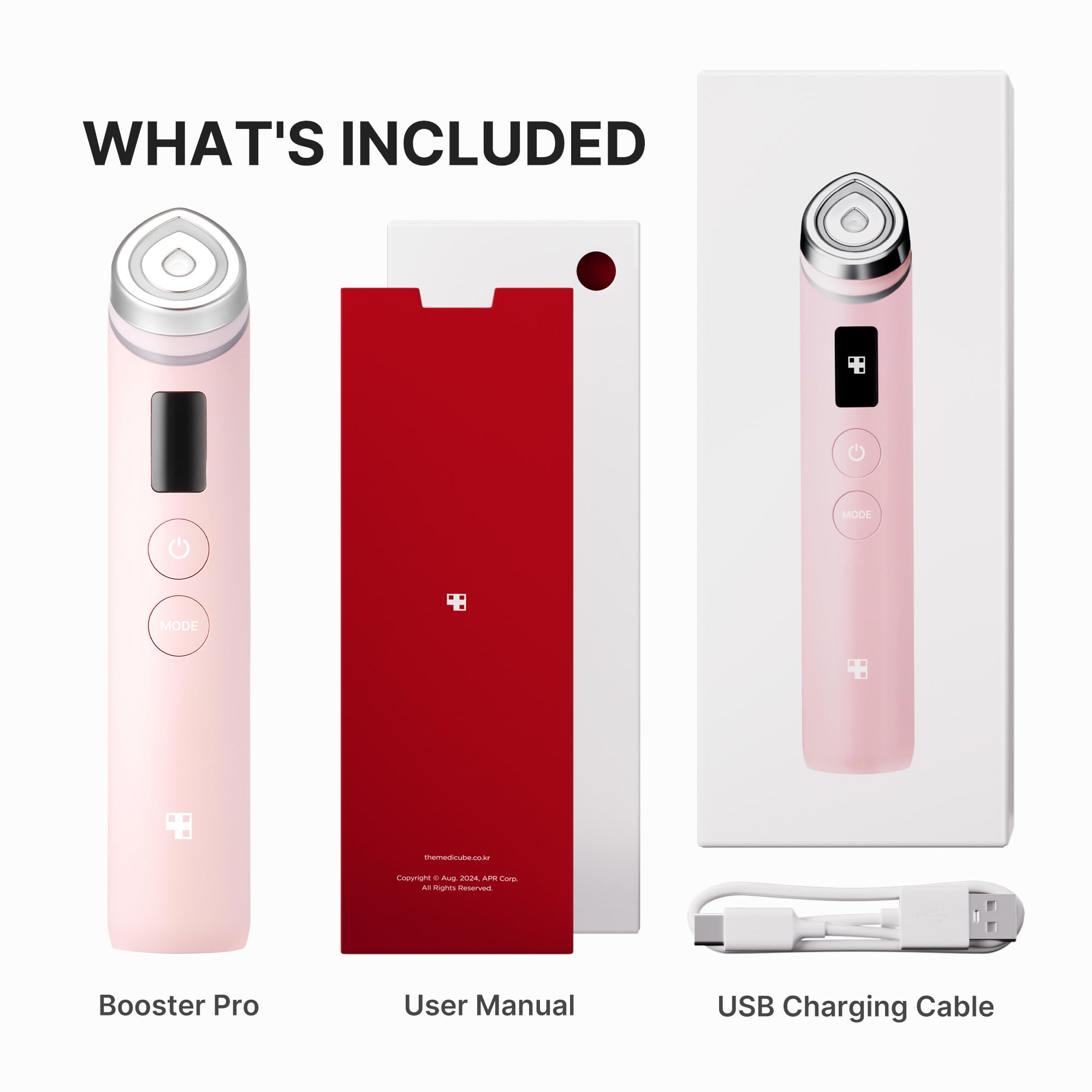 Medicube Age-R Booster Pro Pink elasticity massage along jawline.