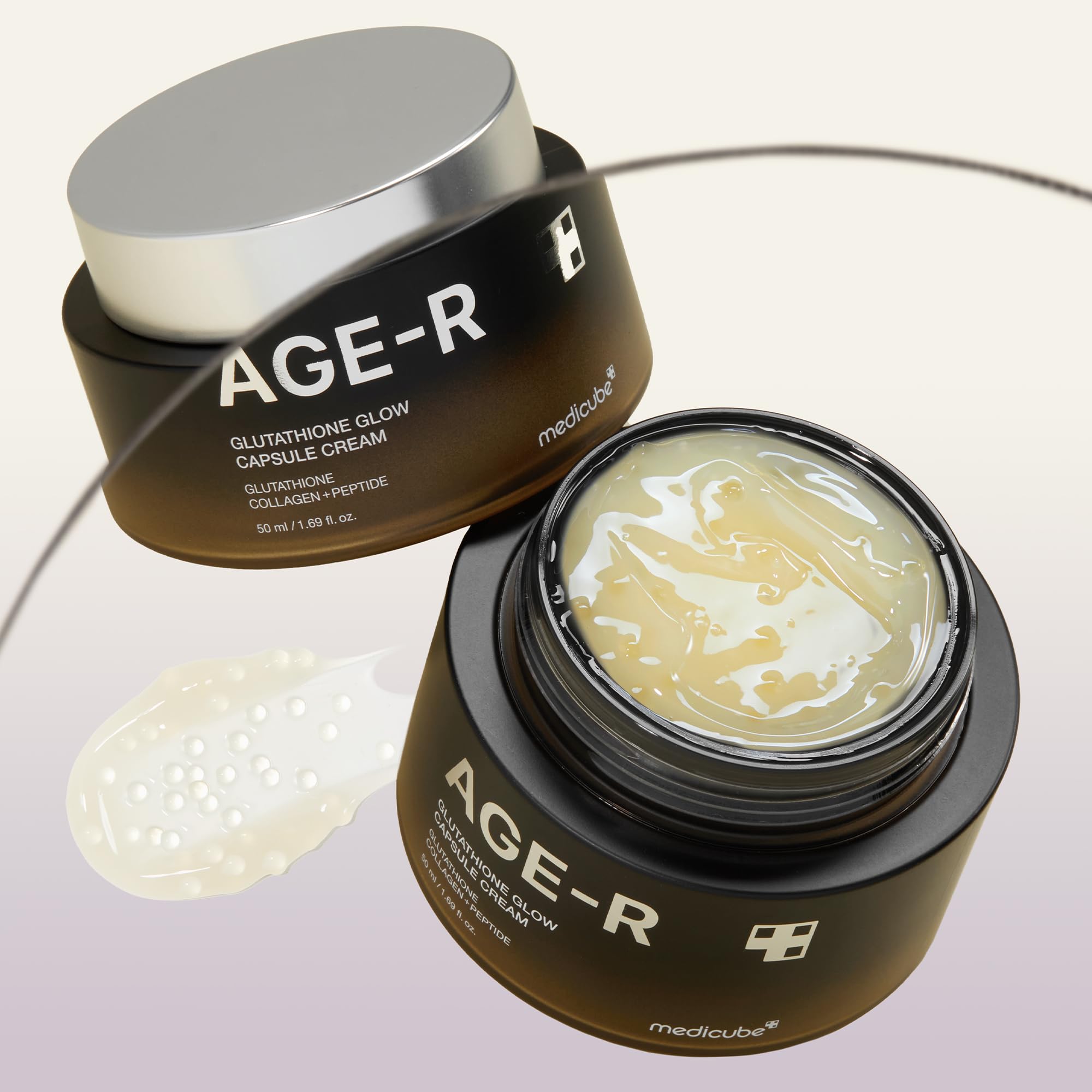 Medicube AGE-R Glow ingredients highlight glutathione and peptides for protective hydration.