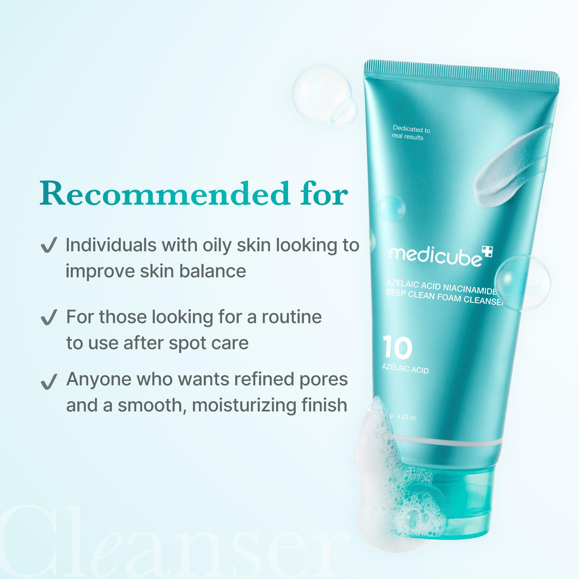 medicube Azelaic Acid Gummy Whip Cleanser glycerin hydration droplets visible for lasting moisture
