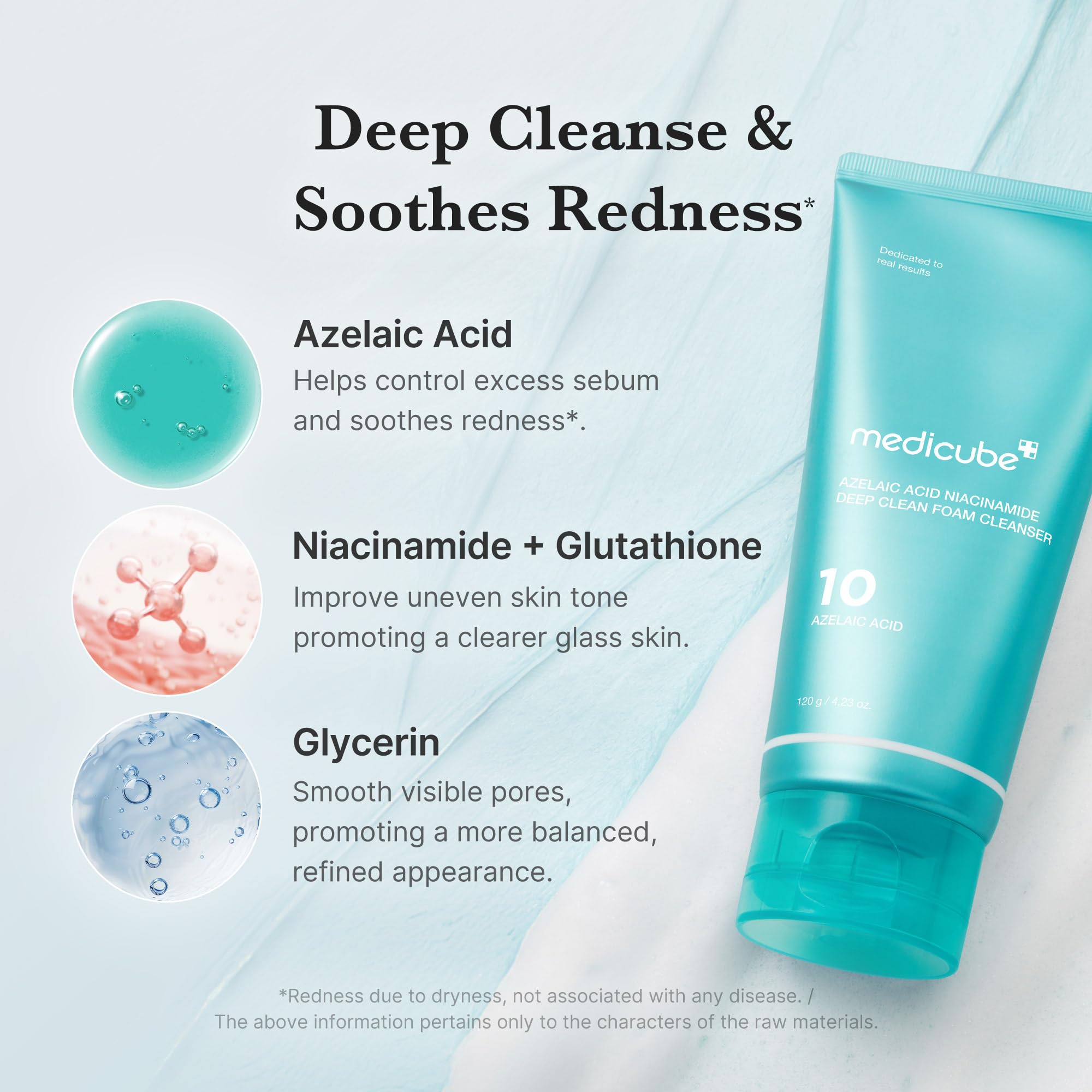 medicube Azelaic Acid Gummy Whip Cleanser pore care close-up highlights refined pores after wash