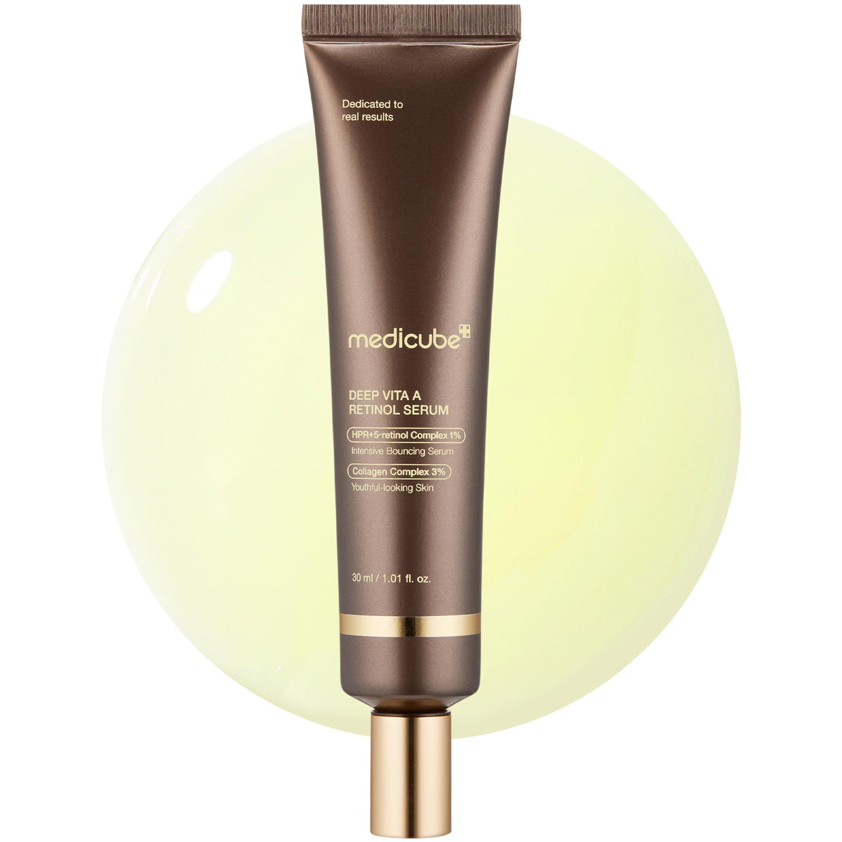 Medicube Deep Reviving Bakuchiol Serum bottle closeup for smooth skin and radiance.