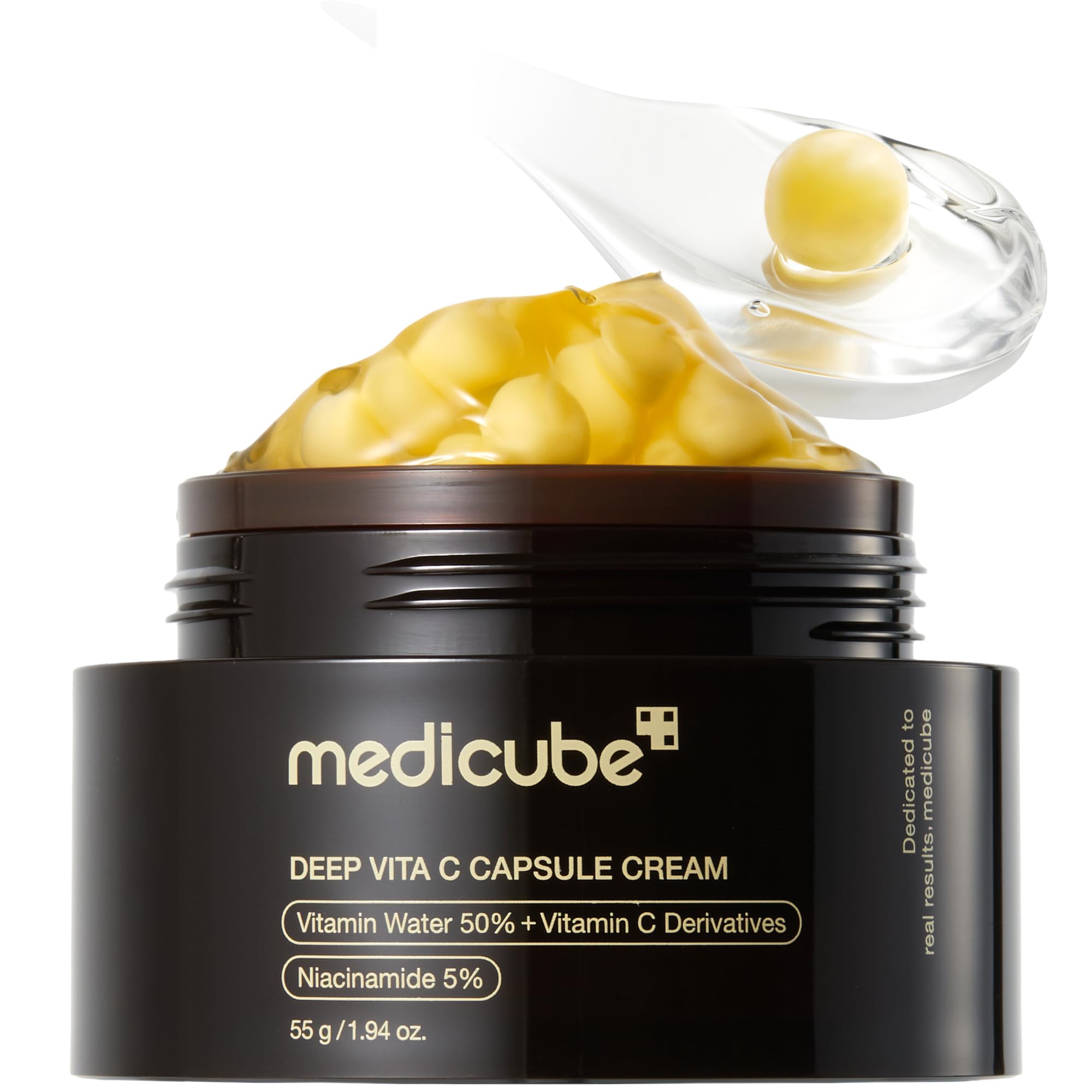Medicube Deep Vita C Golden Capsule bottle closeup highlighting vitamin C delivery for radiance