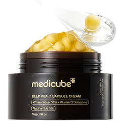 Medicube Deep Vita C Golden Capsule bottle closeup highlighting vitamin C delivery for radiance