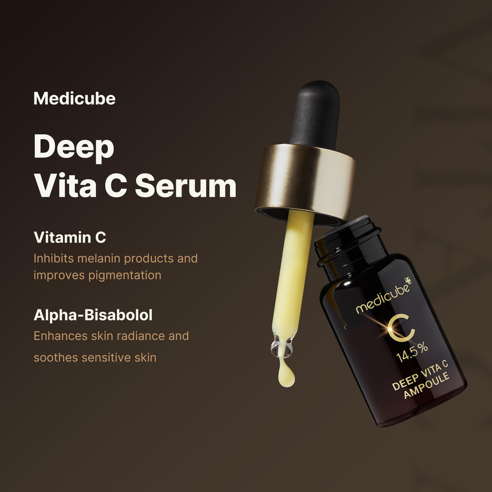 Medicube Deep Vita C Serum applied to cheek for even skin tone