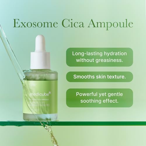 Medicube Exosome Cica Tea Tree Ampoule texture close-up shows fast-absorbing, non-greasy hydration.