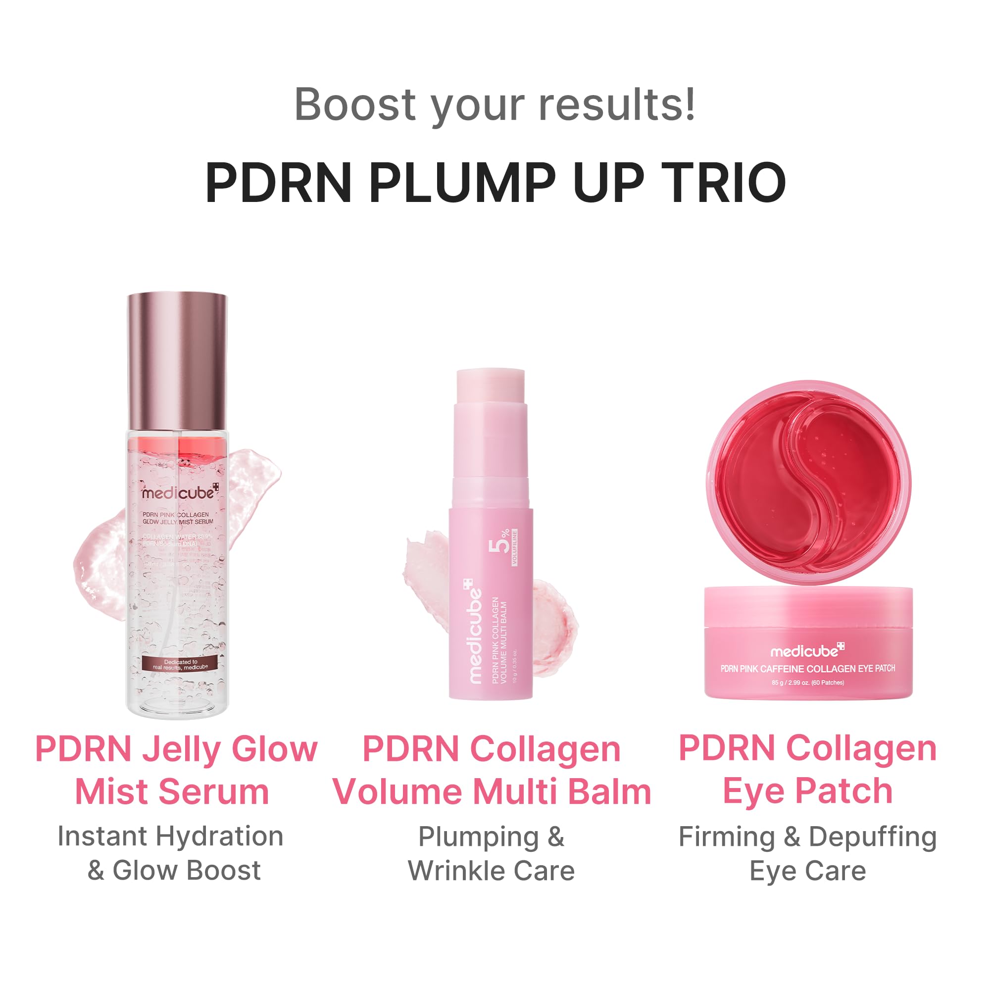medicube ingredients label highlighting PDRN, Volufiline and collagen