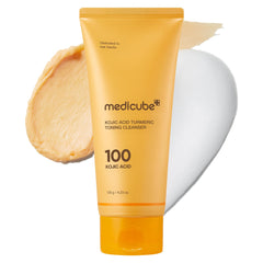 Medicube Kojic Acid Turmeric Whip Cleanser bottle showcases sleek daily brightening ritual.