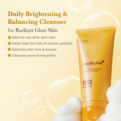 Medicube Kojic Acid Turmeric Whip Cleanser foamy lather for gentle cleansing.