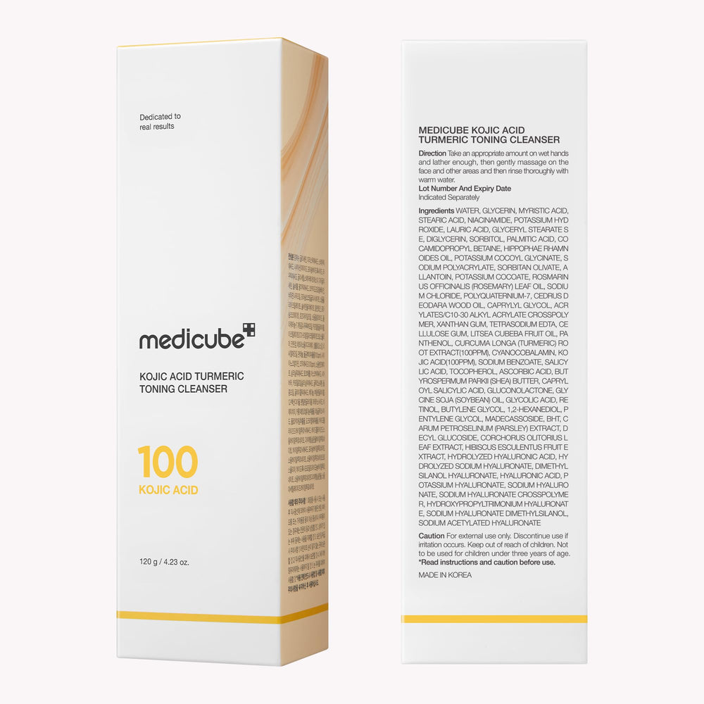 Medicube Kojic Acid Turmeric Whip Cleanser skin-brightening result visual.