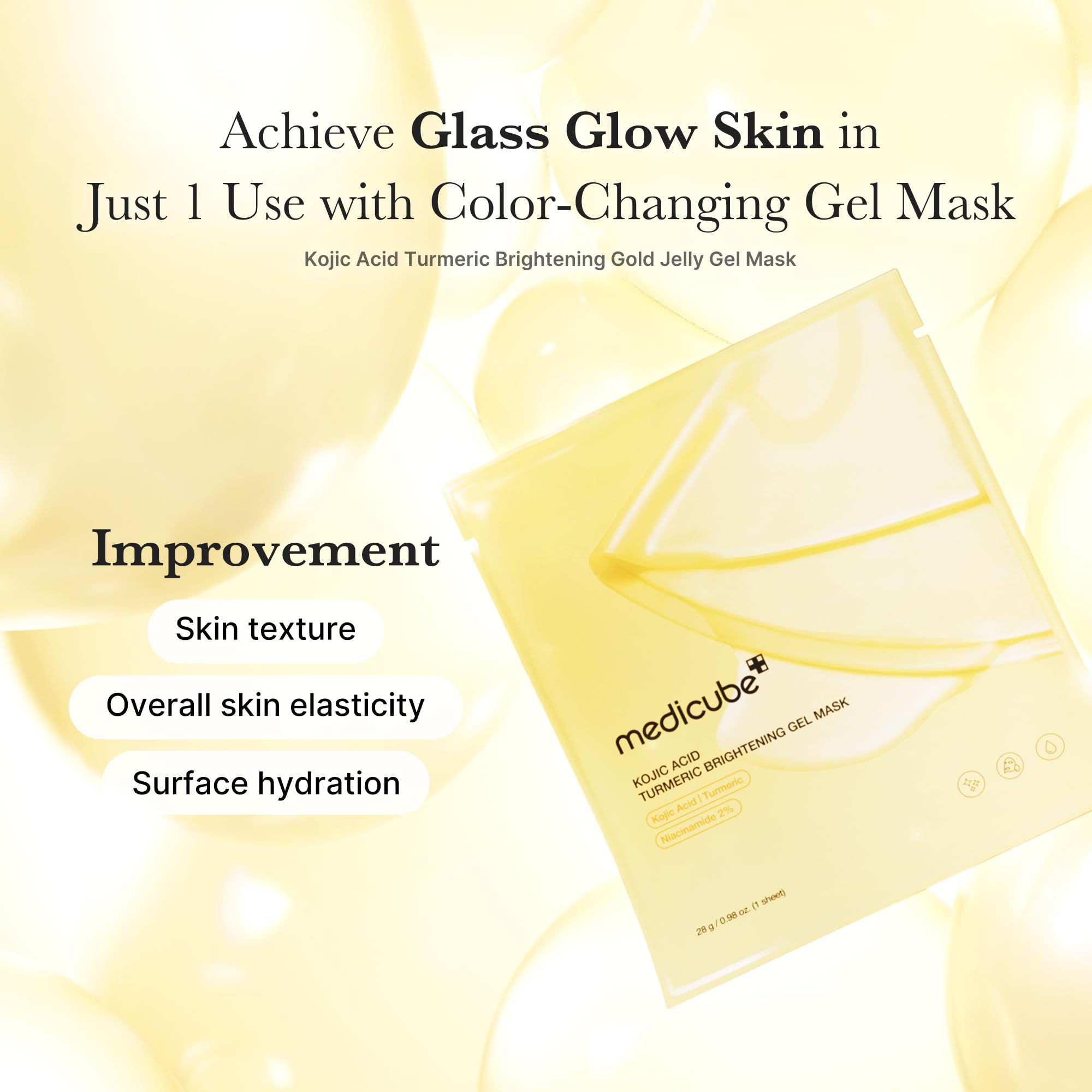 Medicube Kojic Acid Turmeric jelly mask during application shows smooth coverage.