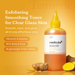 Medicube Kojic Turmeric Toner box open showing application-ready kit for smoother at-home routine