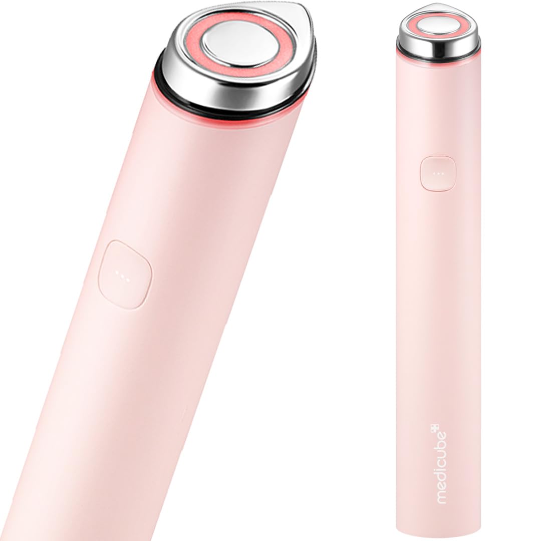 Medicube Mini Booster Pro Pink closeup showing a compact wand for enhanced absorption.