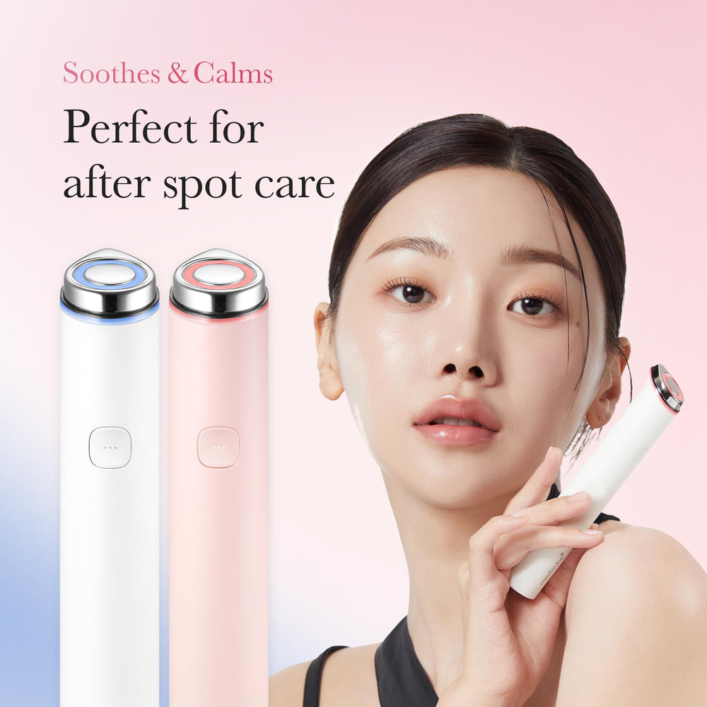 Medicube Mini Booster Pro Pink usage image showing gentle, soothing facial care routine.
