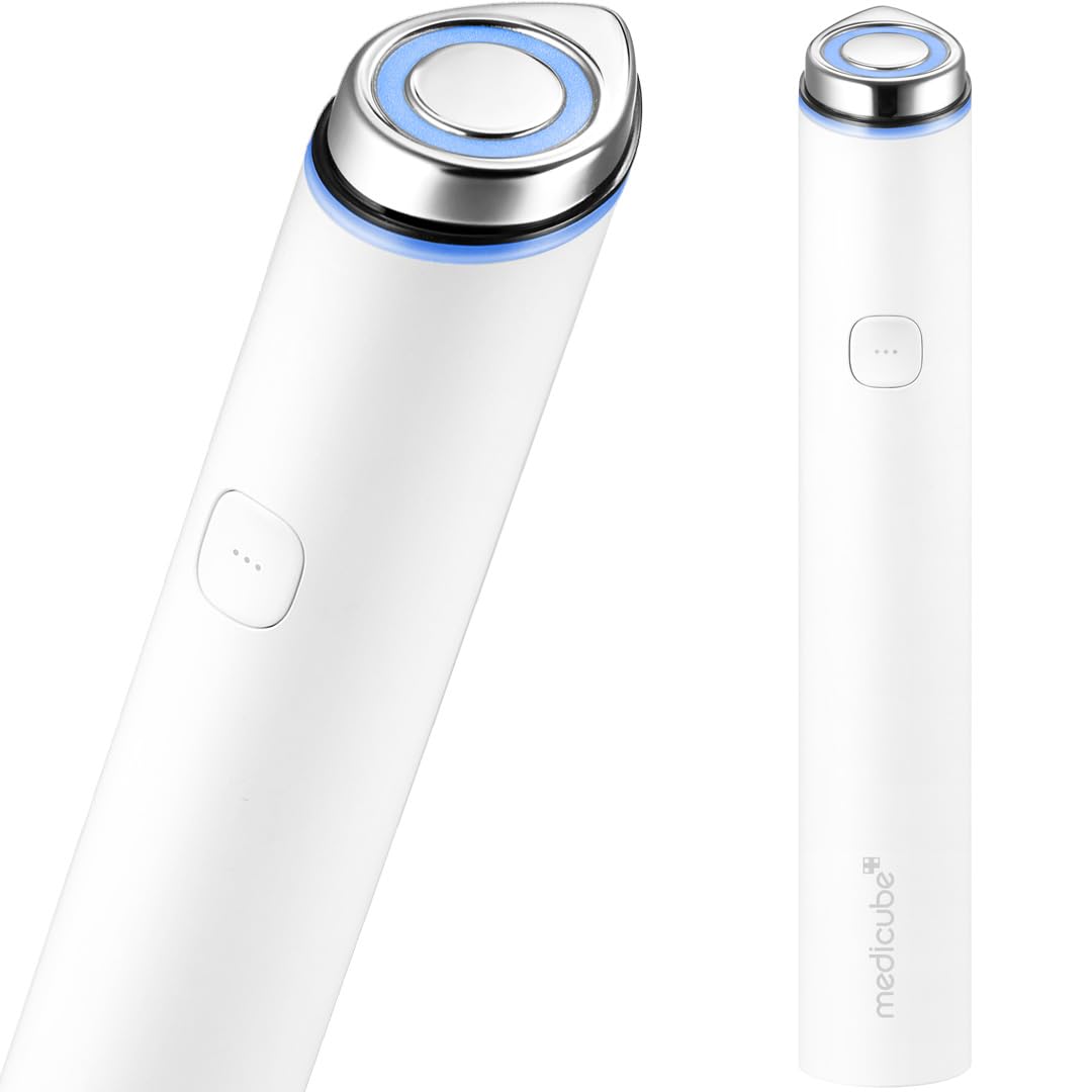 Medicube Mini Booster Pro White closeup glow device boosts absorption for radiant skin