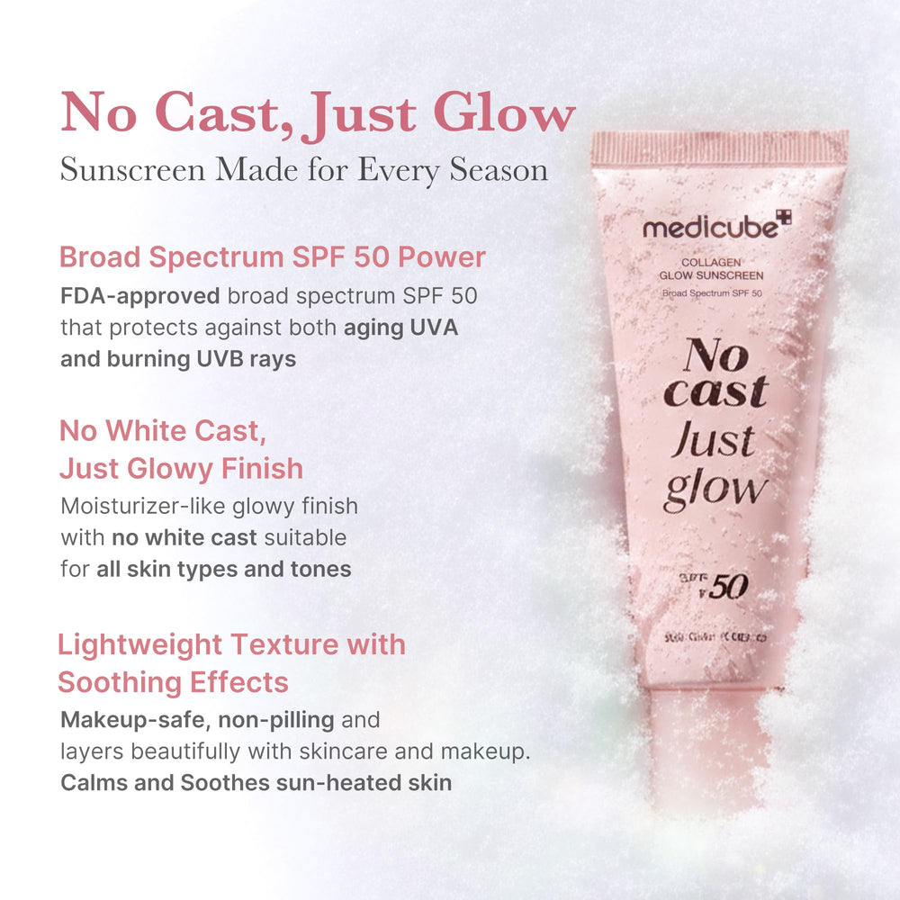 Medicube No Cast Just Glow bottle back highlights ingredients for hydration and soothing skin