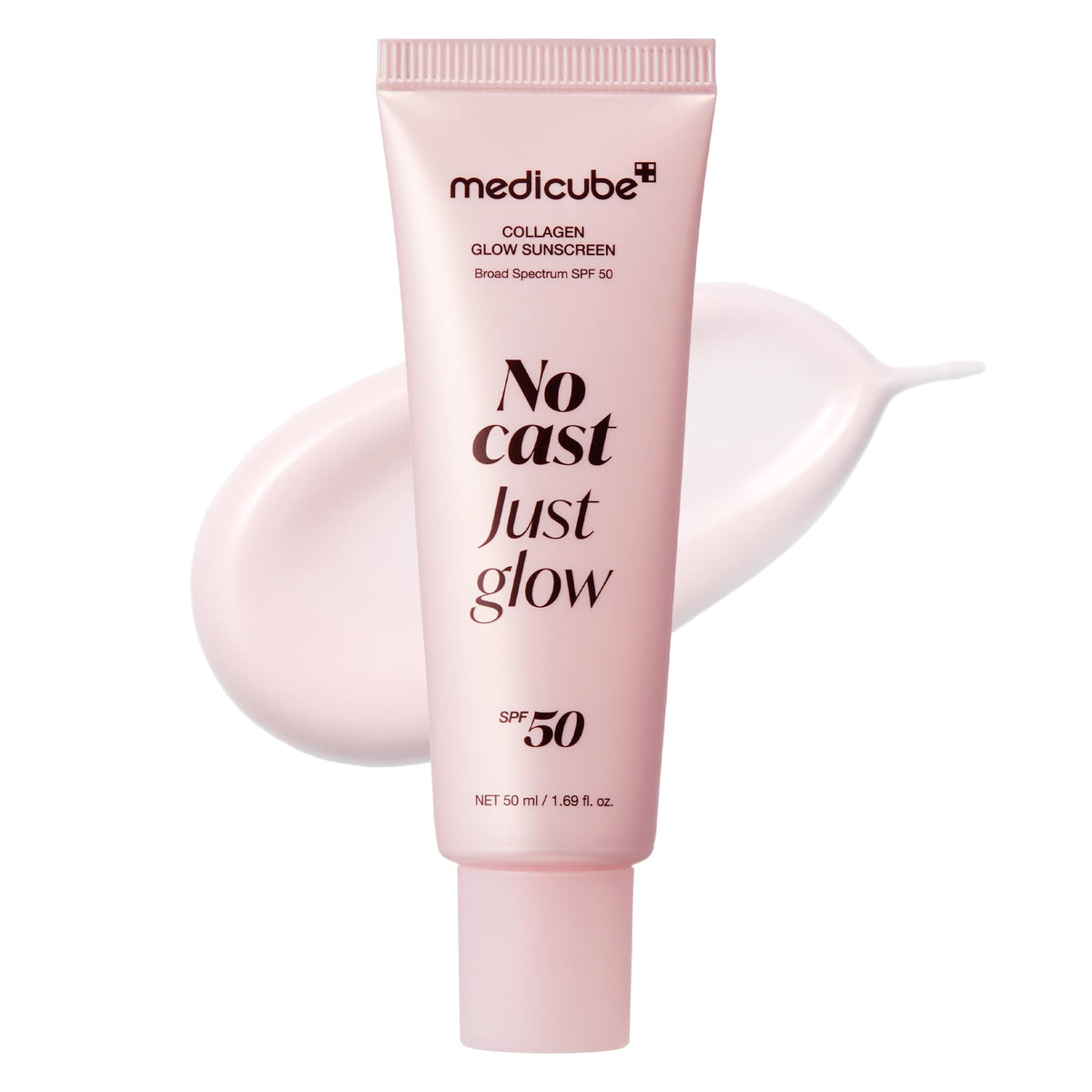 Medicube No Cast Just Glow sunscreen bottle front showing glow-ready SPF 50 protection
