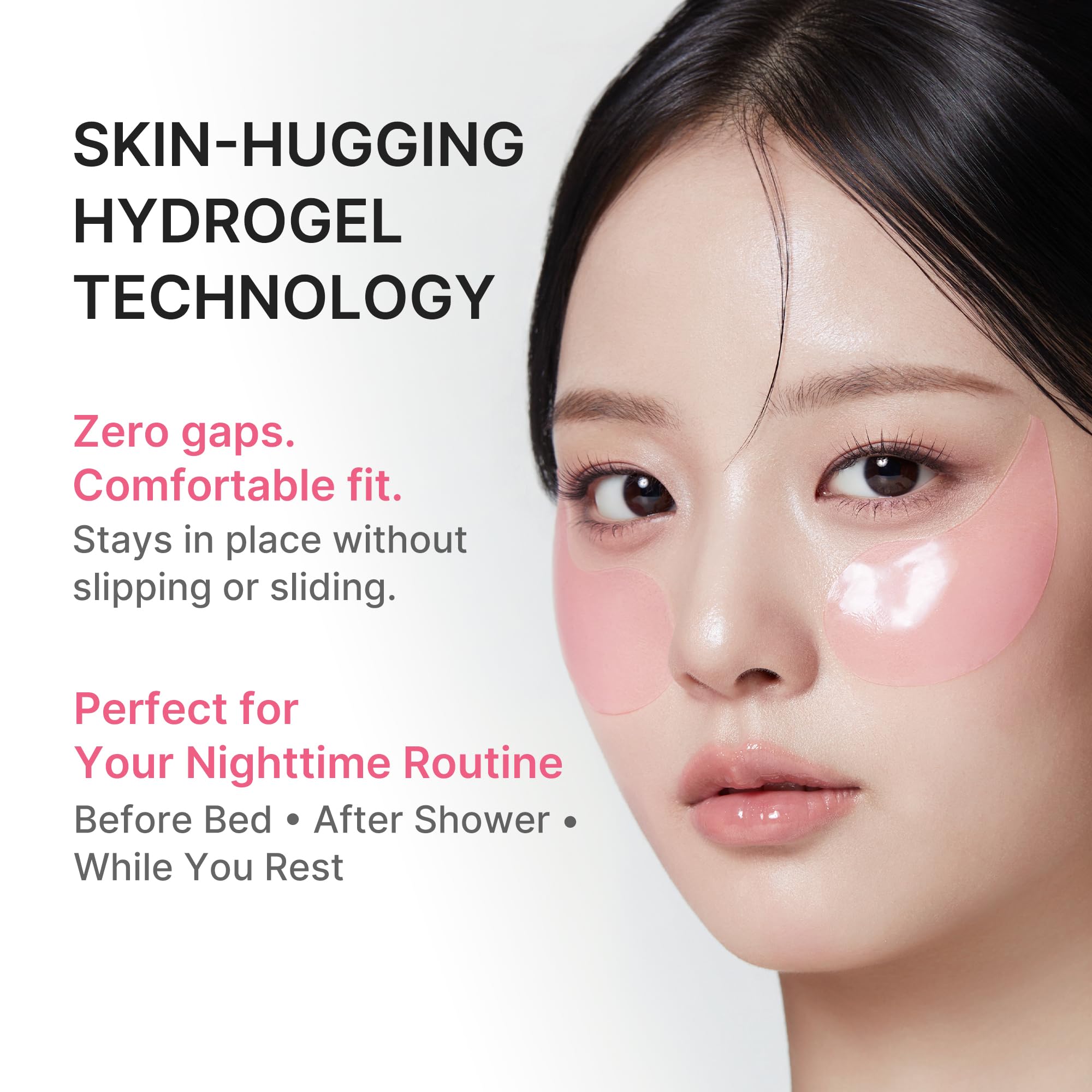 medicube patches on smile lines, forehead and neck showing versatile targeted smoothing