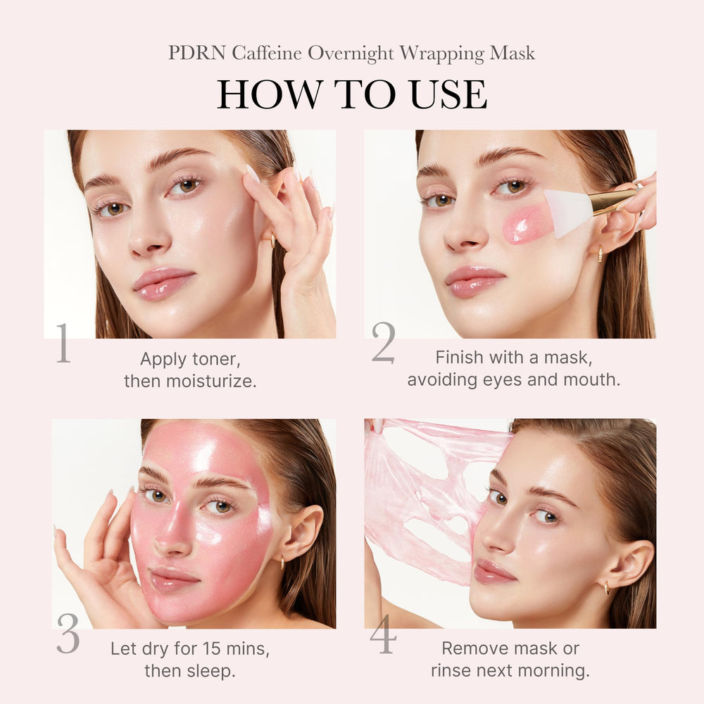 medicube PDRN caffeine overnight wrapping mask glow skin after use