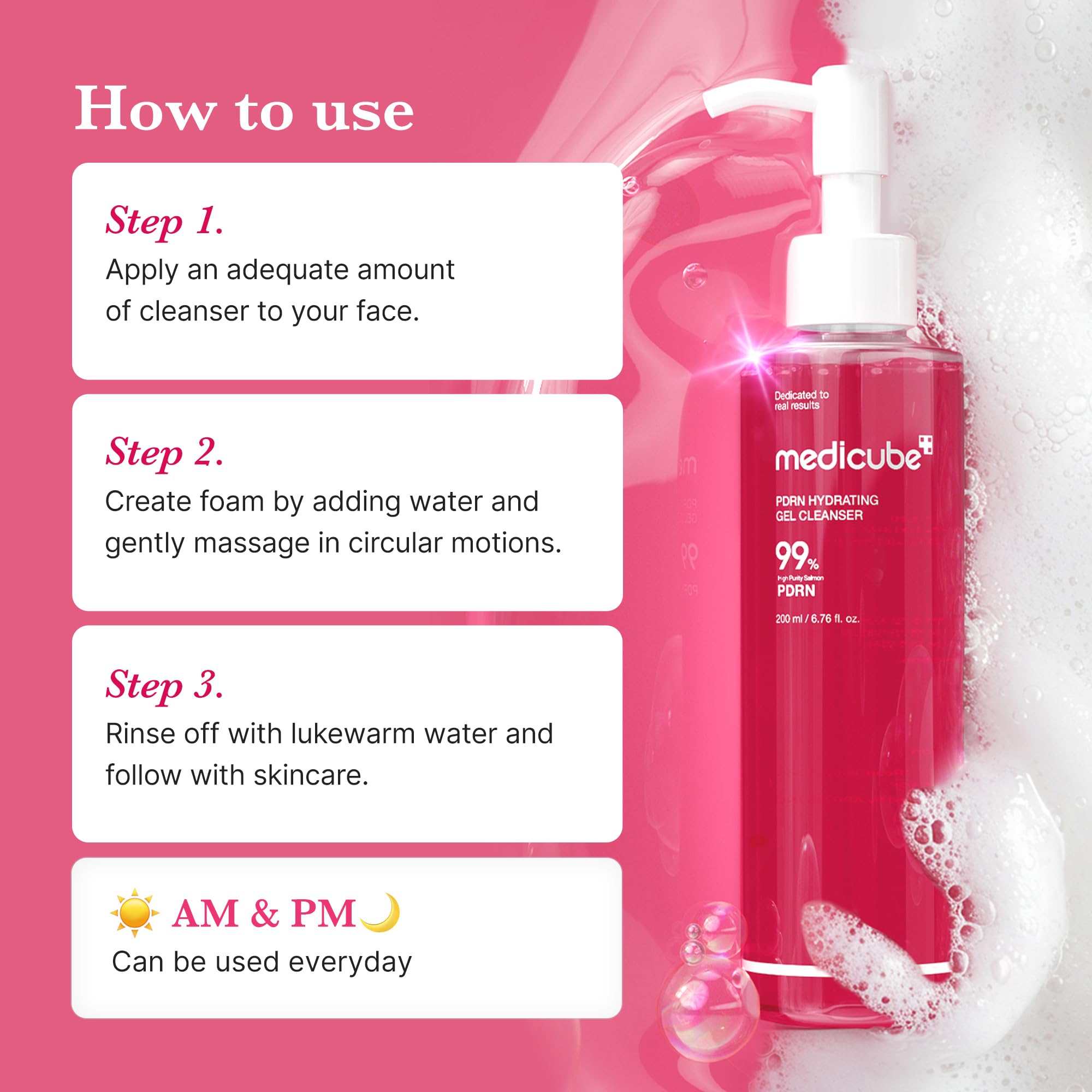 Medicube PDRN Jelly to Foam Cleanser PDRN and collagen emphasis on radiant-looking skin.