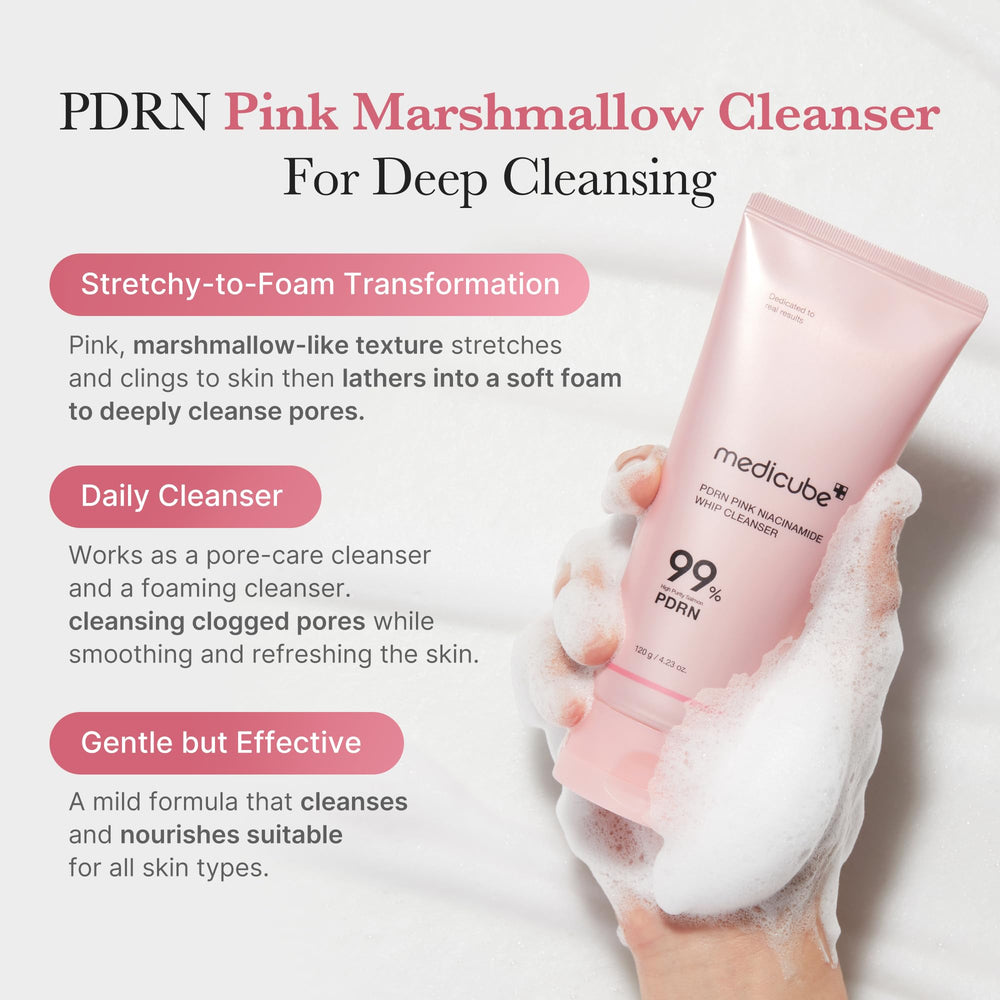 Medicube PDRN Marshmallow foam close-up showing creamy, hydrating cleanse
