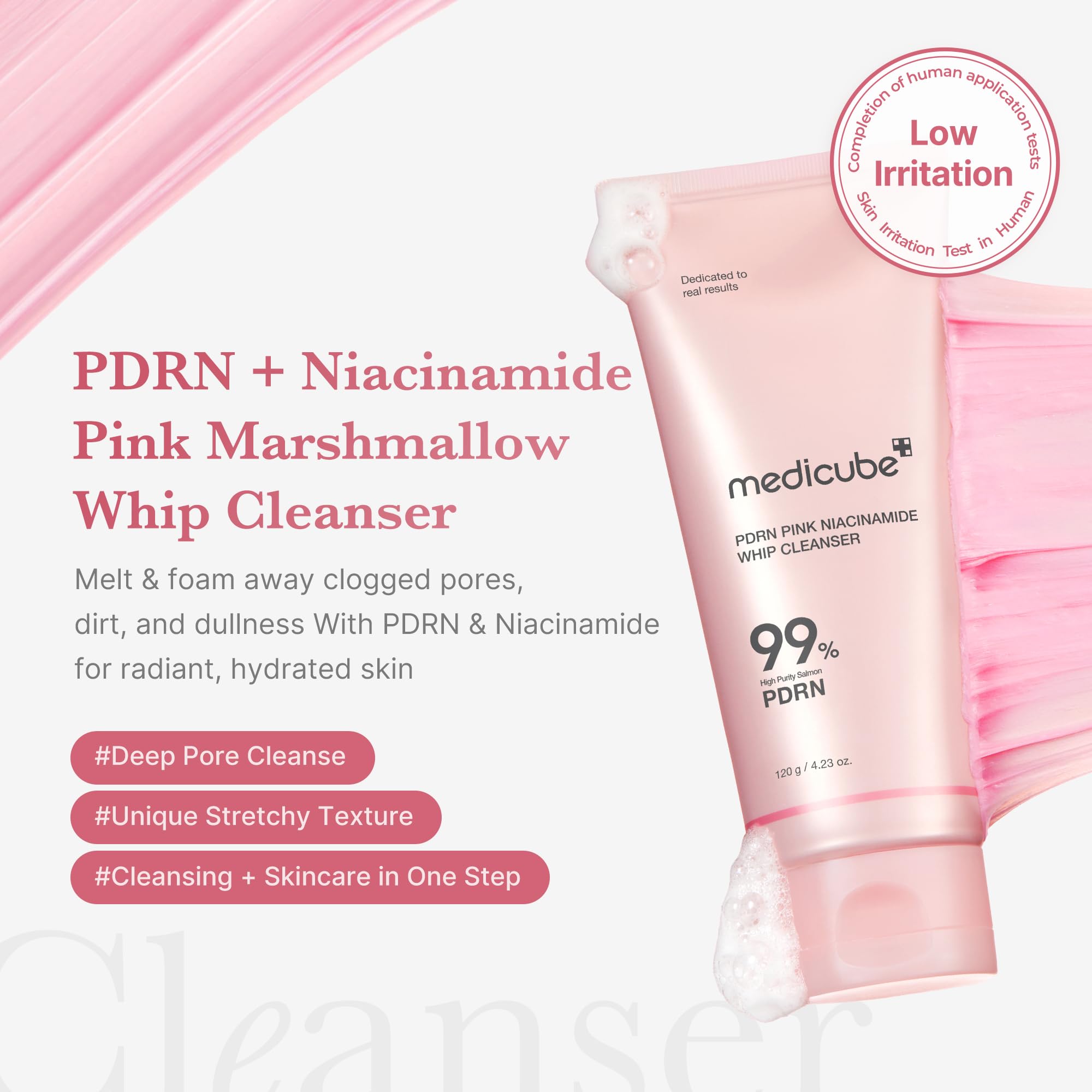 Medicube PDRN Marshmallow texture close-up demonstrating marshmallow-to-foam experience for gentle cleansing
