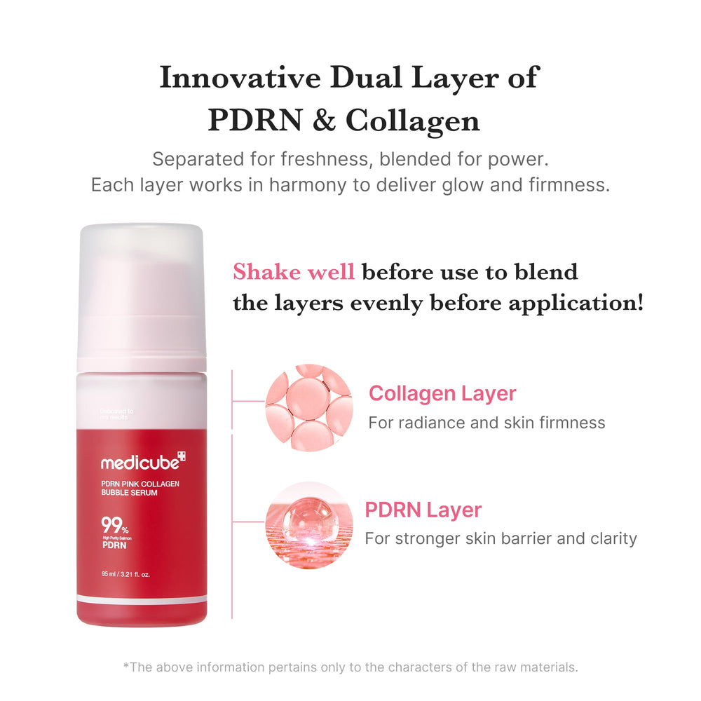 Medicube PDRN Pink Collagen Bubble Serum applied to hand demonstrates fast absorption and hydration.