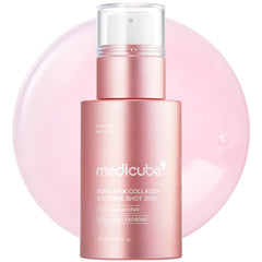 Medicube PDRN Pink Collagen Exosome Shot Serum bottle closeup for rapid absorption and glow.