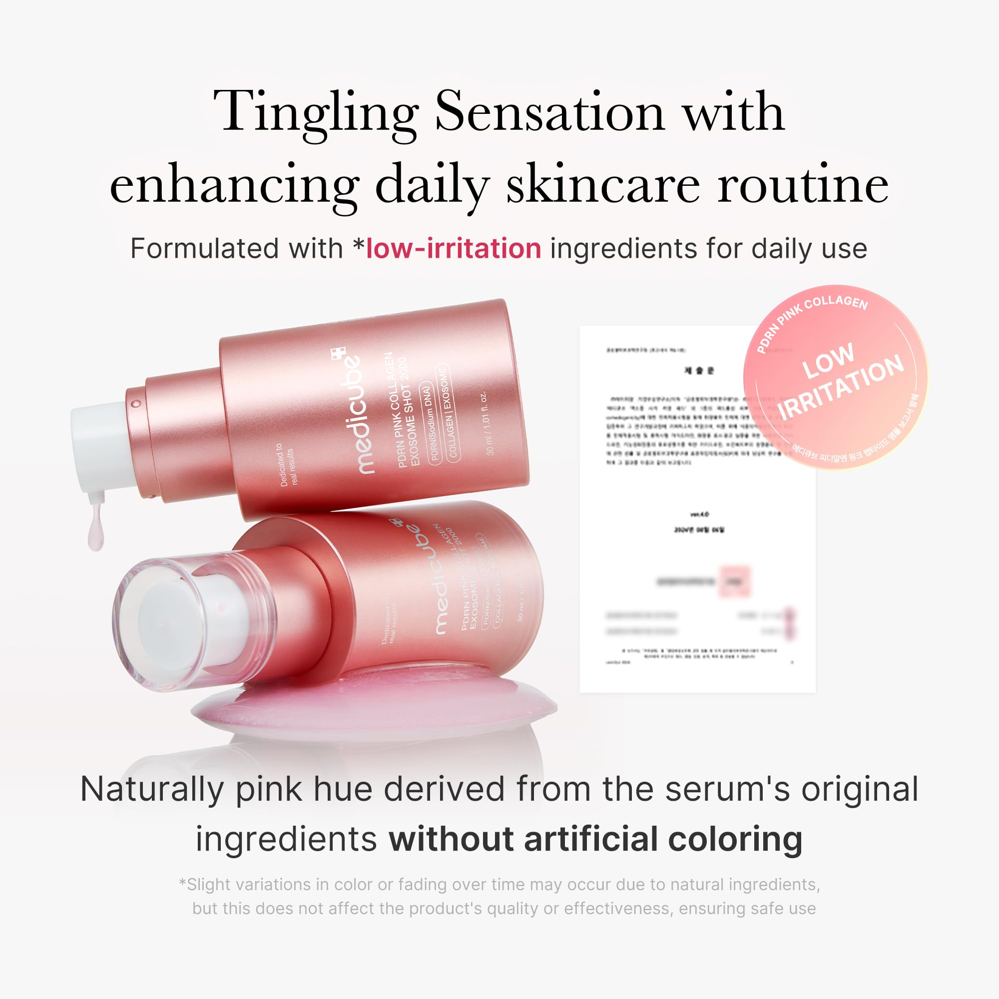 Medicube PDRN Pink Collagen Exosome Shot Serum salmon DNA closeup highlights skin vitality.