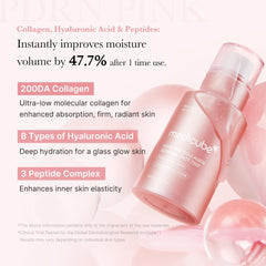 Medicube PDRN Pink Collagen Exosome Shot Serum texture closeup suggests lightweight hydration.