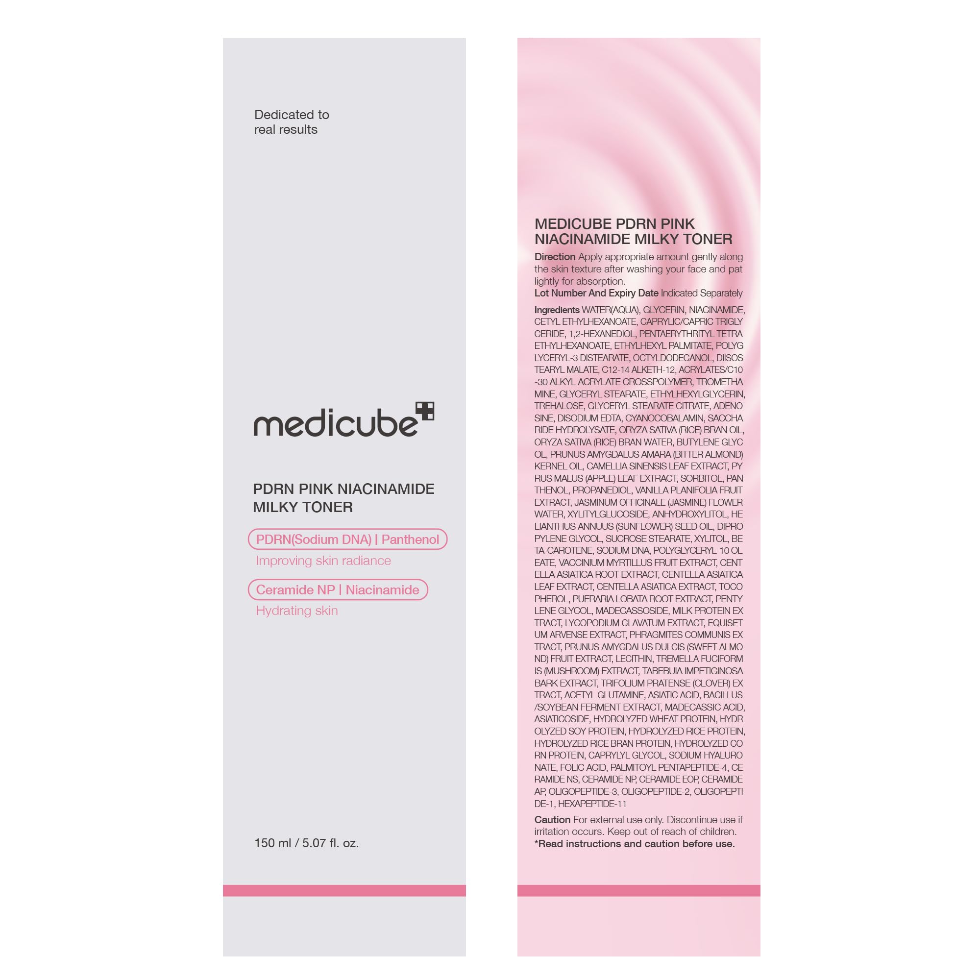 Medicube PDRN Pink Niacinamide Milky Toner packaging shown for shelf display