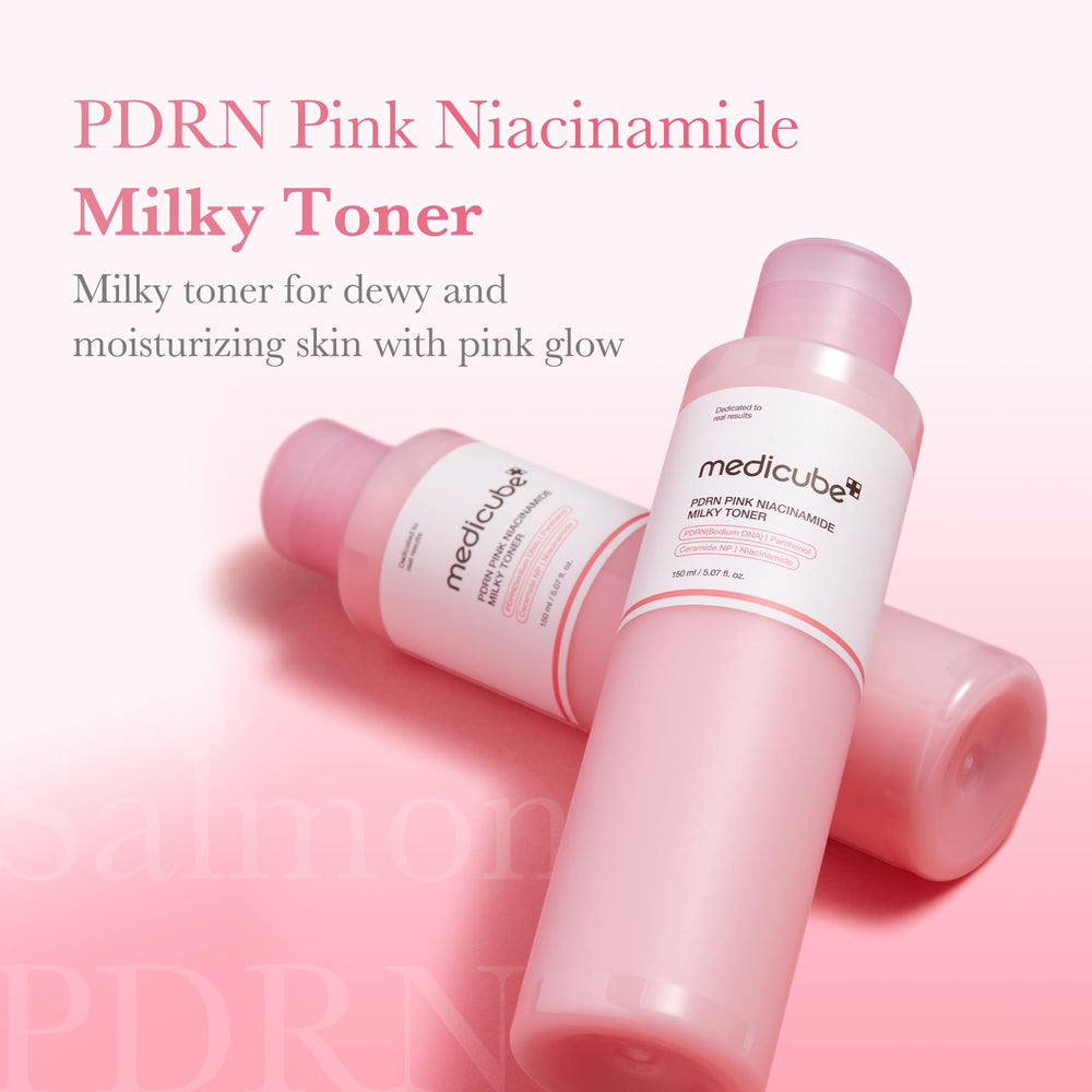 Medicube PDRN Pink Niacinamide Milky Toner pump close-up for precise application