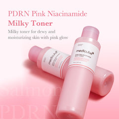 Medicube PDRN Pink Niacinamide Milky Toner pump close-up for precise application