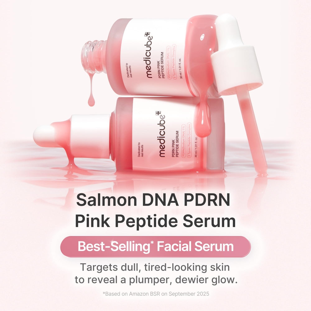 medicube pink glow serum texture closeup highlighting lightweight moisturizing feel