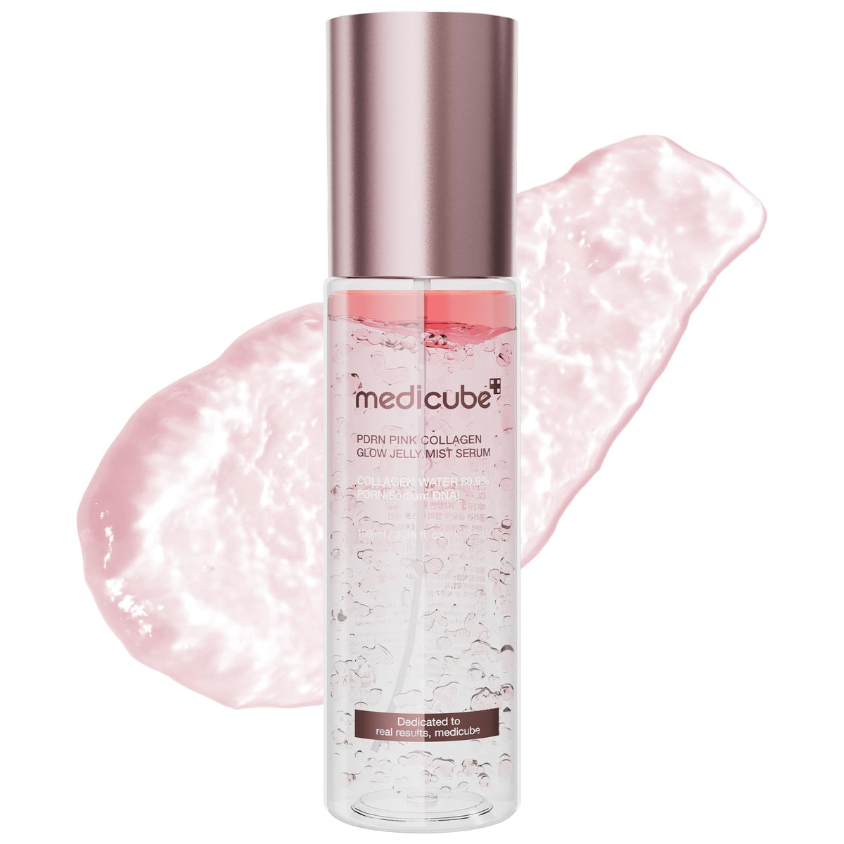 Medicube Pink PDRN Glow Jelly Mist closeup showing rich jelly texture for dewy hydration.