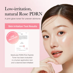 Medicube Pink Toner application on cheek demonstrates gentle, non sticky formula.