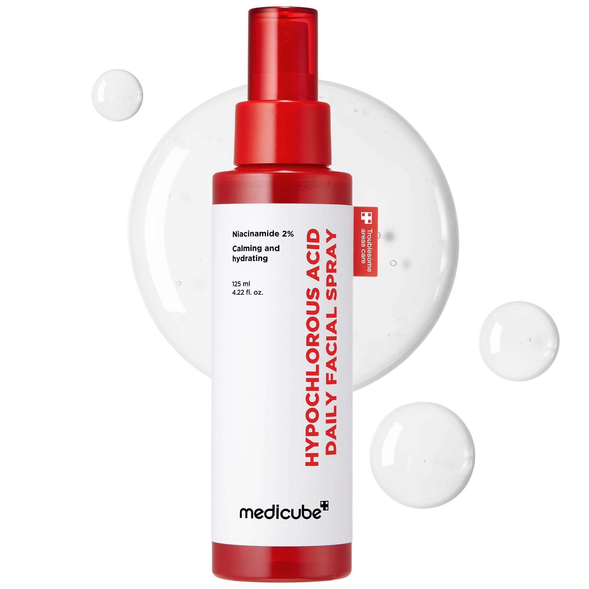 Medicube Power Soothing Spray bottle demonstrates quick on-the-go calming for irritated skin.