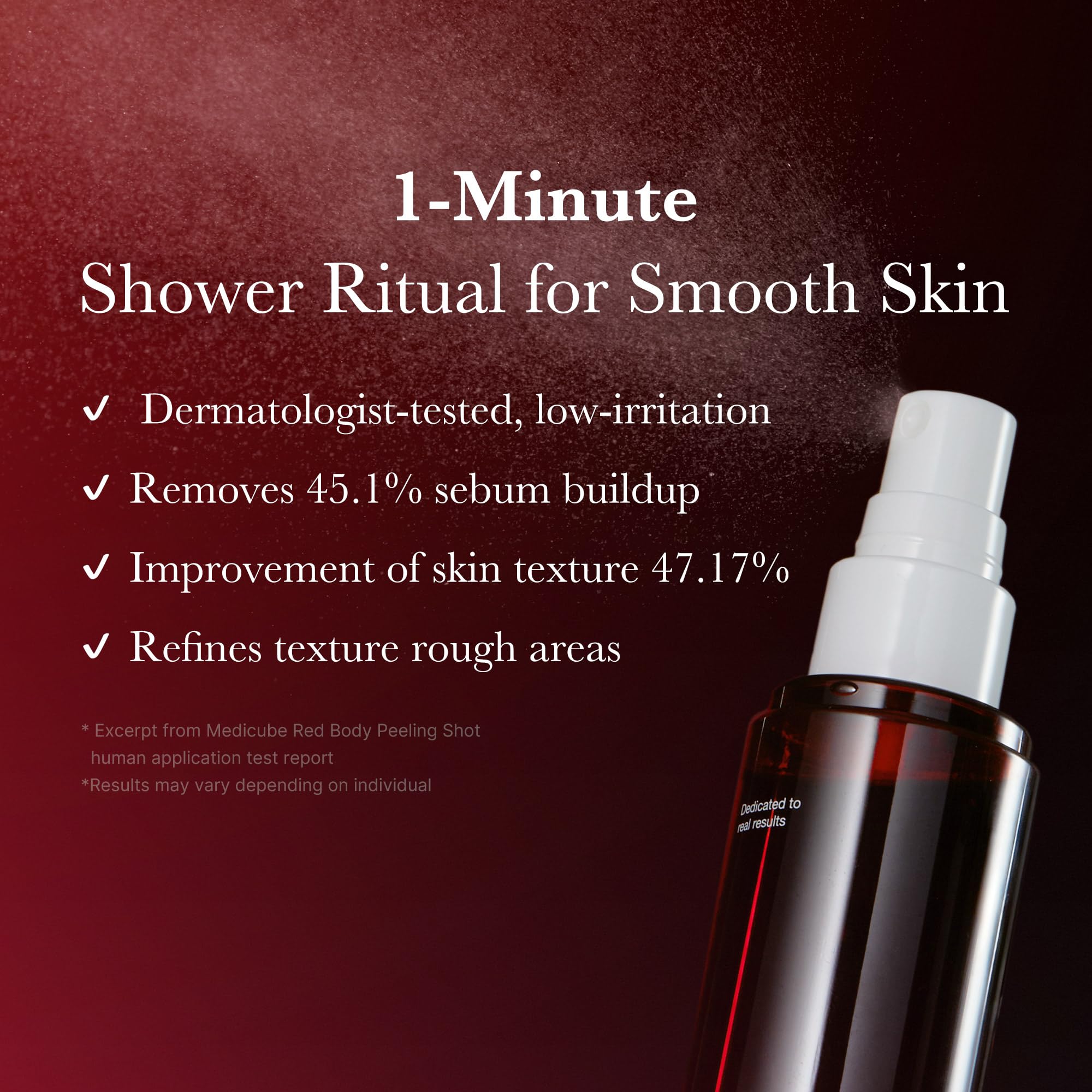 Medicube Red Body Peeling Shot being rinsed after one minute for quick use