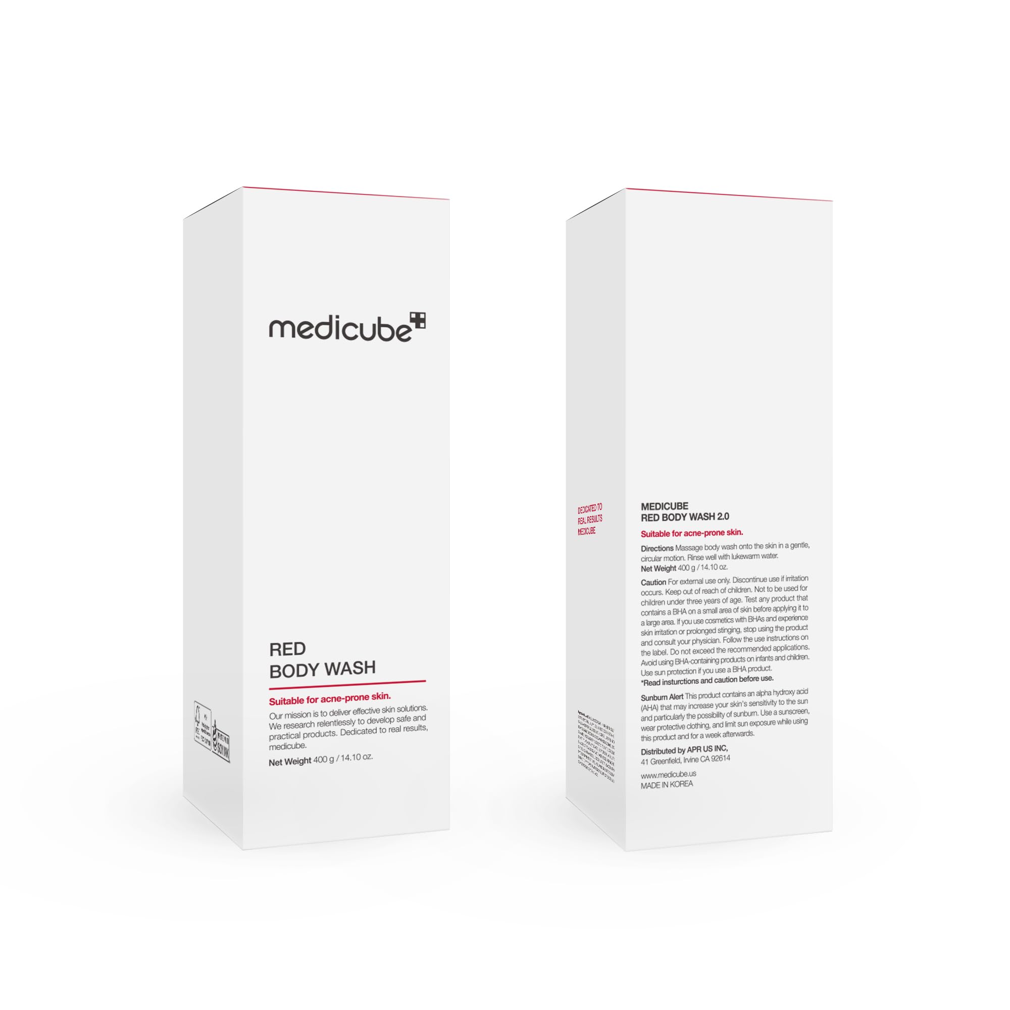 Medicube Red Body Wash with visible hydration droplets signaling moisturizing benefits.
