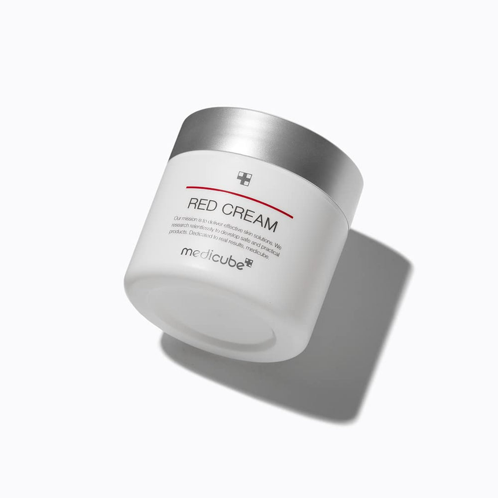 Medicube Red Cream 2.0 swatch reveals light, non-greasy finish for sensitive skin.