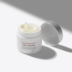 Medicube Red Cream 2.0 tube closeup shows smooth texture for everyday relief.
