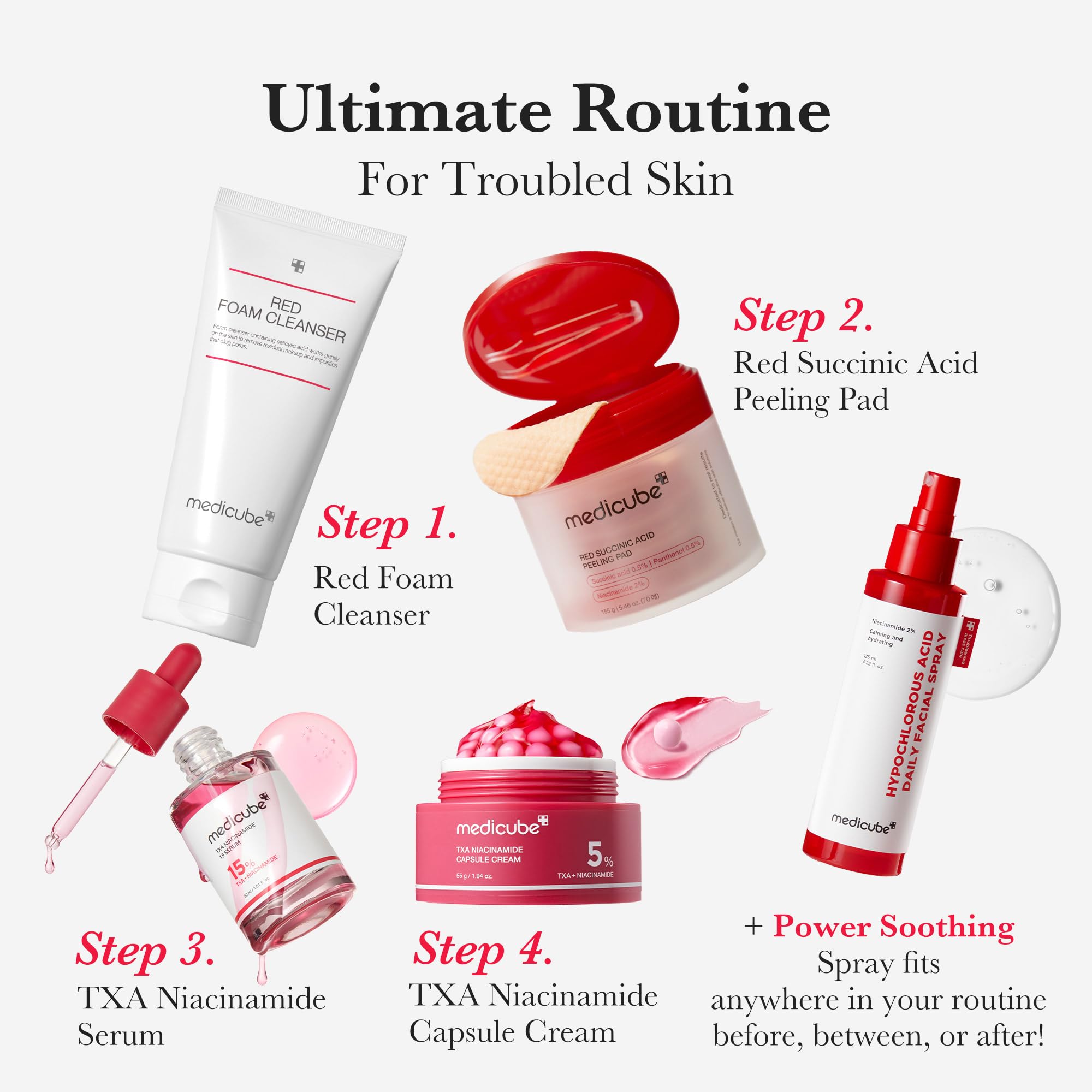 Medicube Red Foam Cleanser on bathroom counter ready for daily routine.