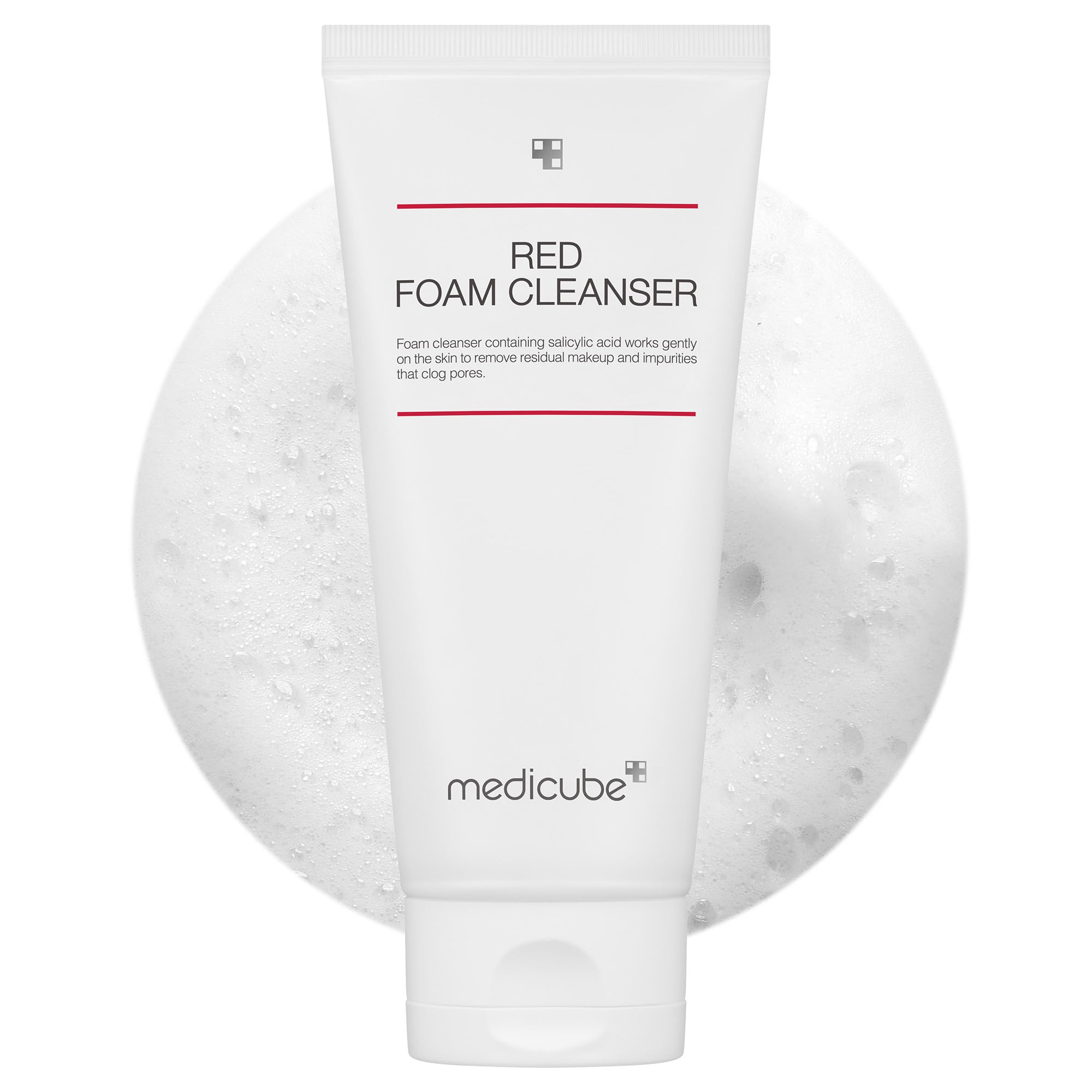 Medicube Red Foam Cleanser bottle promotes gentle deep cleansing.