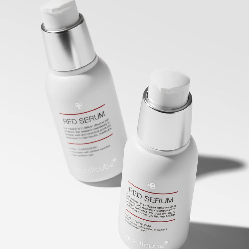 Medicube Red Serum 2.0 serum swirl close-up highlights lightweight texture for daily use