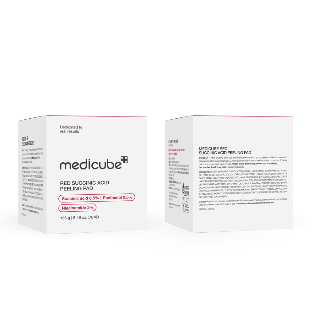 Medicube Red Succinic Pad dermatologist-tested safety labels.