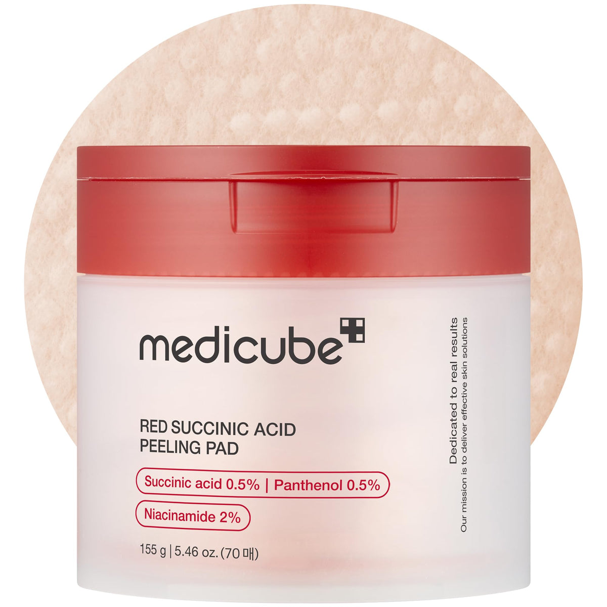 Medicube Red Succinic Pad packaging demonstrates breakout-focused exfoliation.