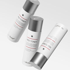 Medicube Red Toner 2.0 being applied to damp skin in routine