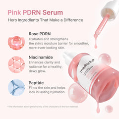 Medicube Rose PDRN serum swatch on hand shows quick absorption and moisturization